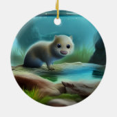 Niedliches Babyotter im Teich - personalisierbar Keramik Ornament (Hinten)