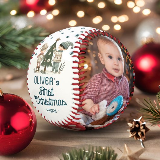 Niedliches Baby's 1. Weihnachtsbaum Zeichnend 2 Fo Baseball