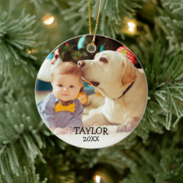Niedliches Baby's First Christmas Custom Foto Name Keramikornament
