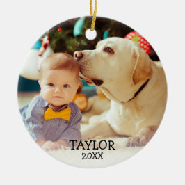 Niedliches Baby's First Christmas Custom Foto Name Keramikornament