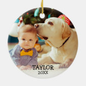 Niedliches Baby's First Christmas Custom Foto Name Keramikornament (Hinten)