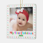 Niedliches Baby's First Christmas Foto von White Keramikornament (Links)