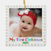 Niedliches Baby's First Christmas Foto von White Keramikornament (Vorderseite)