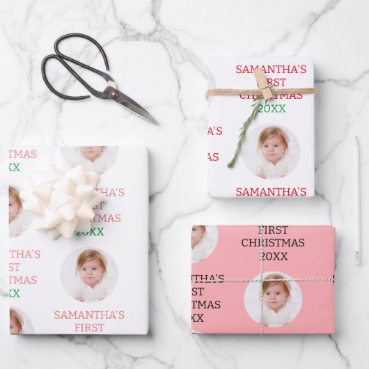 Niedliches Baby's First Christmas Party Dekor Urla Geschenkpapier Set (Vorderseite)