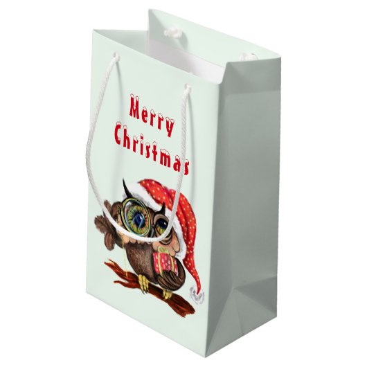 Niedliches Babyschale in Weihnachtshut und Geschen Kleine Geschenktüte (Rückseite Schrägansicht)