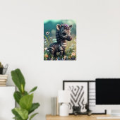Niedliches Babyzebra im Garten von Blume Art Kinde Poster (Heimbüro)