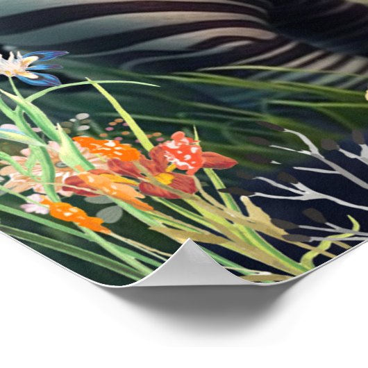 Niedliches Babyzebra im Garten von Blume Art Kinde Poster (Ecke)