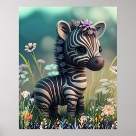 Niedliches Babyzebra im Garten von Blume Art Kinde Poster