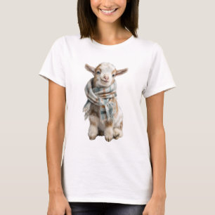 Niedliches Babyziegenkind mit Karoschal T-Shirt