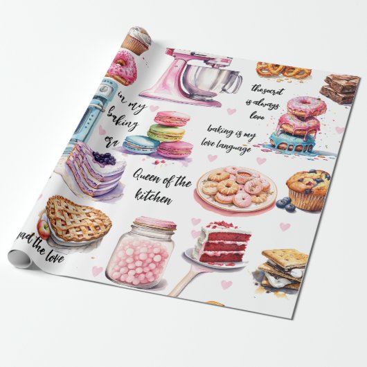 Niedliches Backen Farbe Konditorei Custom Zitate F Geschenkpapier (Ungerollt)