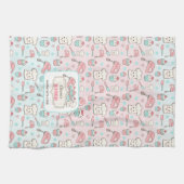 Niedliches Backen Rosa Blue Cupcake Name Geschirrtuch (Horizontal)