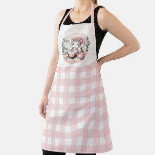 Niedliches Backkitten mit rosa Gingham-Muster Schürze