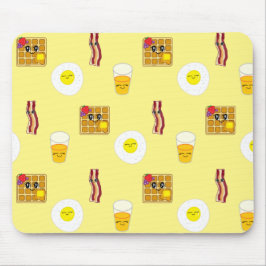 Niedliches Bakon, Eier und Waffeln Cartoon Mousepad