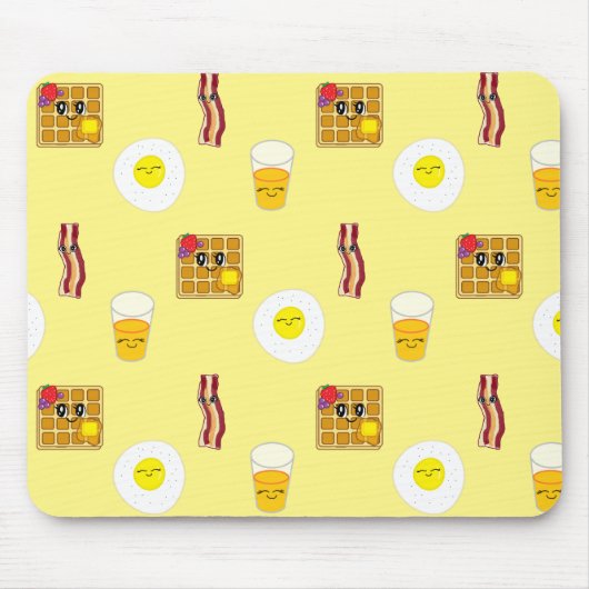 Niedliches Bakon, Eier und Waffeln Cartoon Mousepad (Vorne)