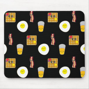 Niedliches Bakon, Eier und Waffeln Cartoon Mousepad