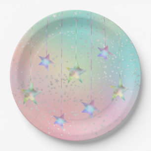 Niedliches Band der holografischen Stars in Pastel Pappteller