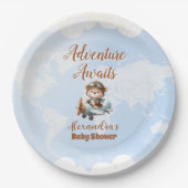 Niedliches Bären-Flugzeug Erlebnis beginnt Pappteller (Vorderseite)