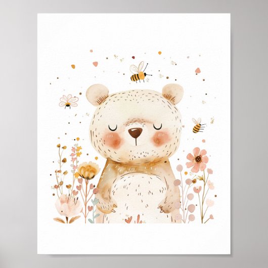 Niedliches Bären Kinderzimmer Freunde Liebe Blume Poster (Vorne)