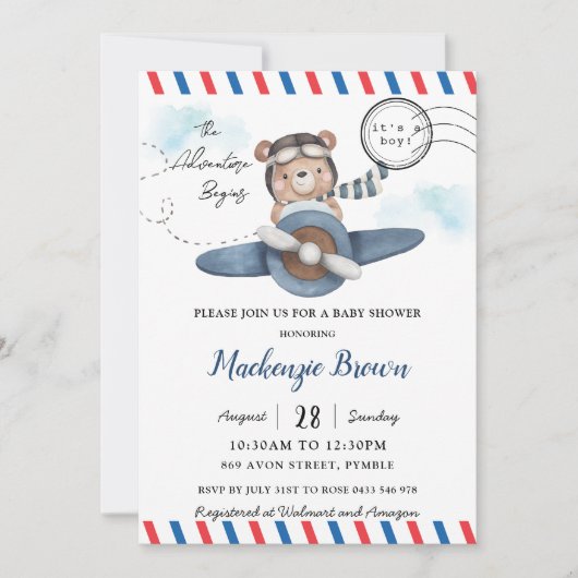 Niedliches Bärenabenteuer Beginnt Boy Baby Dusche Einladung (Vorderseite)