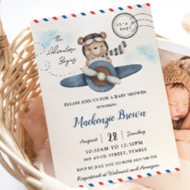 Niedliches Bärenabenteuer Beginnt Boy Baby Dusche Einladung