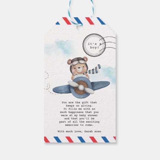 Niedliches Bärenabenteuer Beginnt Boy Baby Dusche Geschenkanhänger (Rückseite)