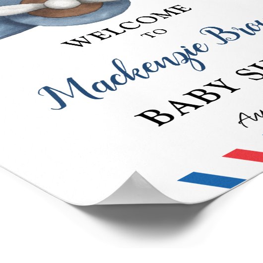 Niedliches Bärenabenteuer Beginnt Boy Baby Dusche Poster (Ecke)