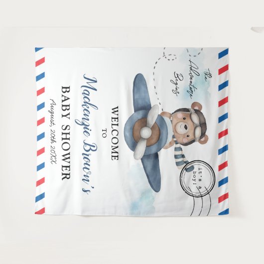 Niedliches Bärenabenteuer Beginnt Boy Baby Dusche Wandteppich (Vorderseite (Horizontal))