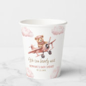 Niedliches Bärenflugzeug Pink Girl Babydusche Pappbecher (Rückseite)