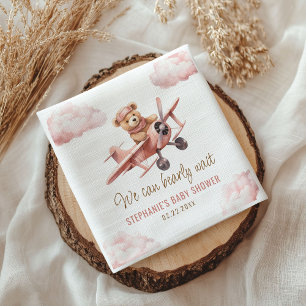 Niedliches Bärenflugzeug Pink Girl Babydusche Serviette
