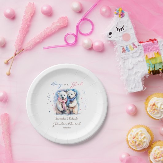 Niedliches Bärengeschlecht offenbart Junge oder Mä Pappteller (Party)