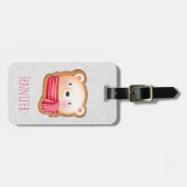 Niedliches Bärengesicht in einem Roten Scarf Weihn Gepäckanhänger (Vorderseite horizontal)