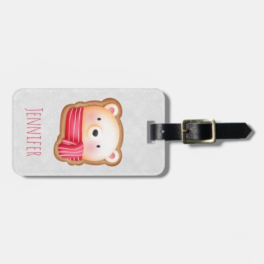 Niedliches Bärengesicht in einem Roten Scarf Weihn Gepäckanhänger (Vorderseite horizontal)