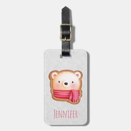 Niedliches Bärengesicht in einem Roten Scarf Weihn Gepäckanhänger (Vorderseite vertikal)