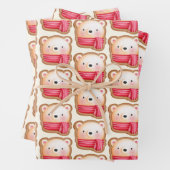 Niedliches Bärengesicht in einem Roten Scarf Weihn Geschenkpapier Set (Beispiel)