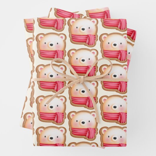 Niedliches Bärengesicht in einem Roten Scarf Weihn Geschenkpapier Set (Beispiel)