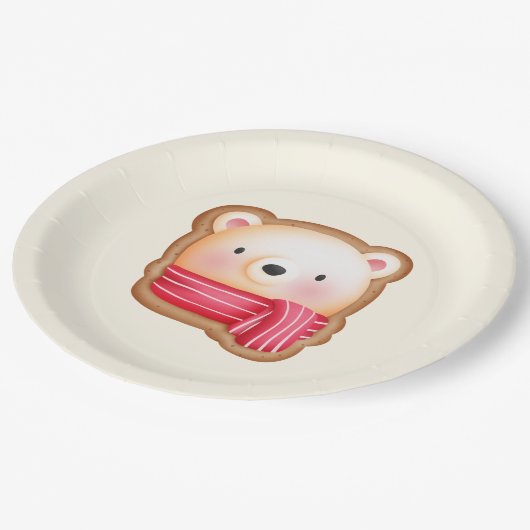 Niedliches Bärengesicht in einem Roten Scarf Weihn Pappteller (Schrägansicht)