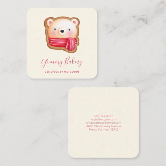 Niedliches Bärengesicht in einem Roten Scarf Weihn Quadratische Visitenkarte (Vorne/Hinten)