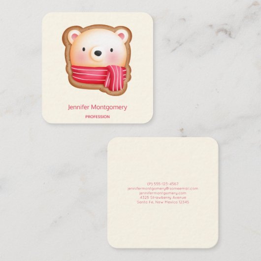 Niedliches Bärengesicht in einem Roten Scarf Weihn Quadratische Visitenkarte (Vorne/Hinten)