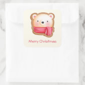 Niedliches Bärengesicht in einem Roten Scarf Weihn Quadratischer Aufkleber (Tasche)