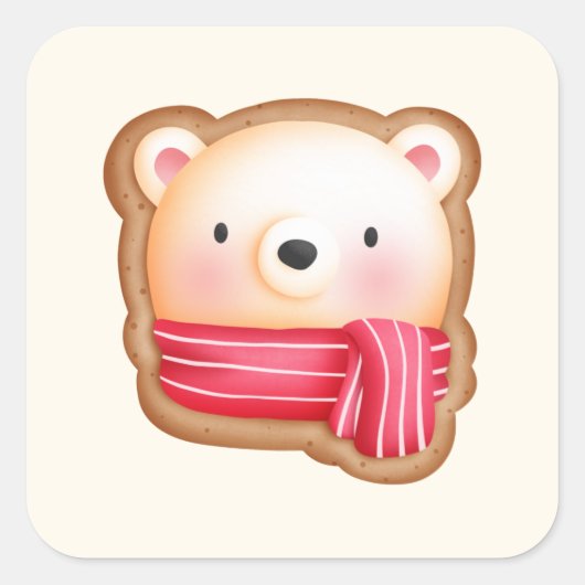 Niedliches Bärengesicht in einem Roten Scarf Weihn Quadratischer Aufkleber (Vorderseite)