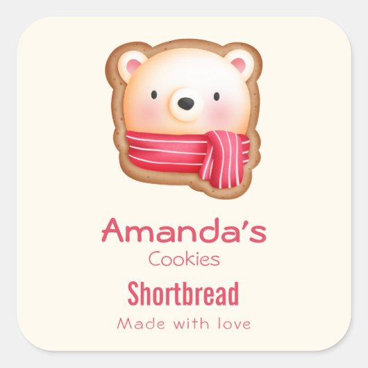Niedliches Bärengesicht in einem Roten Scarf Weihn Quadratischer Aufkleber (Vorderseite)