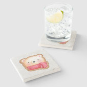 Niedliches Bärengesicht in einem Roten Scarf Weihn Steinuntersetzer (Seitenansicht)