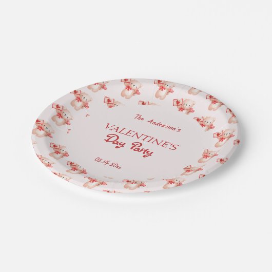 Niedliches Bärenherz Valentinstag Party Pappteller (Schrägansicht)