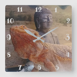 Niedliches Bärenland und Buddha Foto Print Quadratische Wanduhr