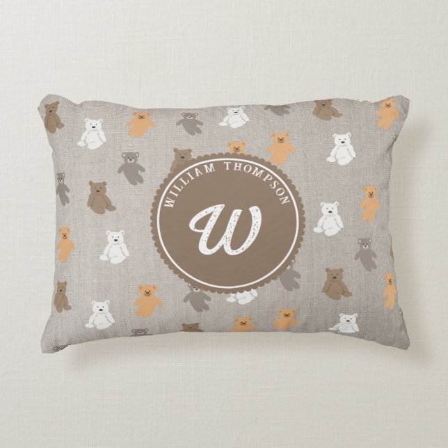 Niedliches Bärenmuster Anfangsmonogramm Dekokissen (Vorderseite)