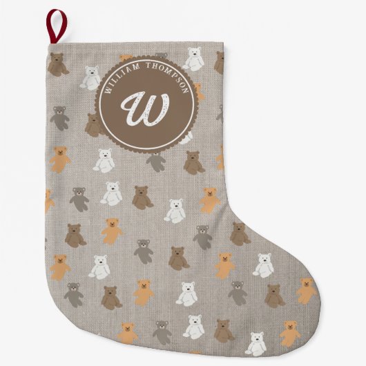 Niedliches Bärenmuster Anfangsmonogramm Großer Weihnachtsstrumpf (Vorderseite)