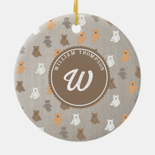 Niedliches Bärenmuster Anfangsmonogramm Keramik Ornament (Hinten)