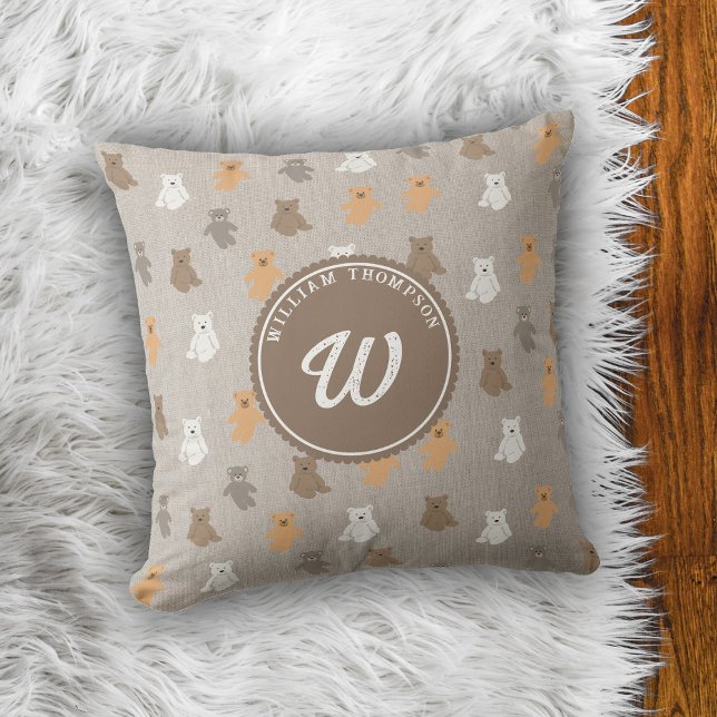 Niedliches Bärenmuster Anfangsmonogramm Kissen (Cute Bear Pattern Initial Monogram Throw Pillow)