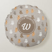 Niedliches Bärenmuster Anfangsmonogramm Rundes Kissen (Vorderseite)