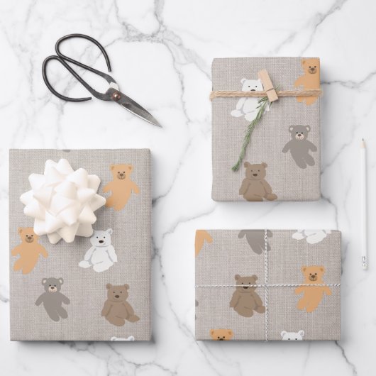 Niedliches Bärenmuster Geschenkpapier Set (Vorderseite)